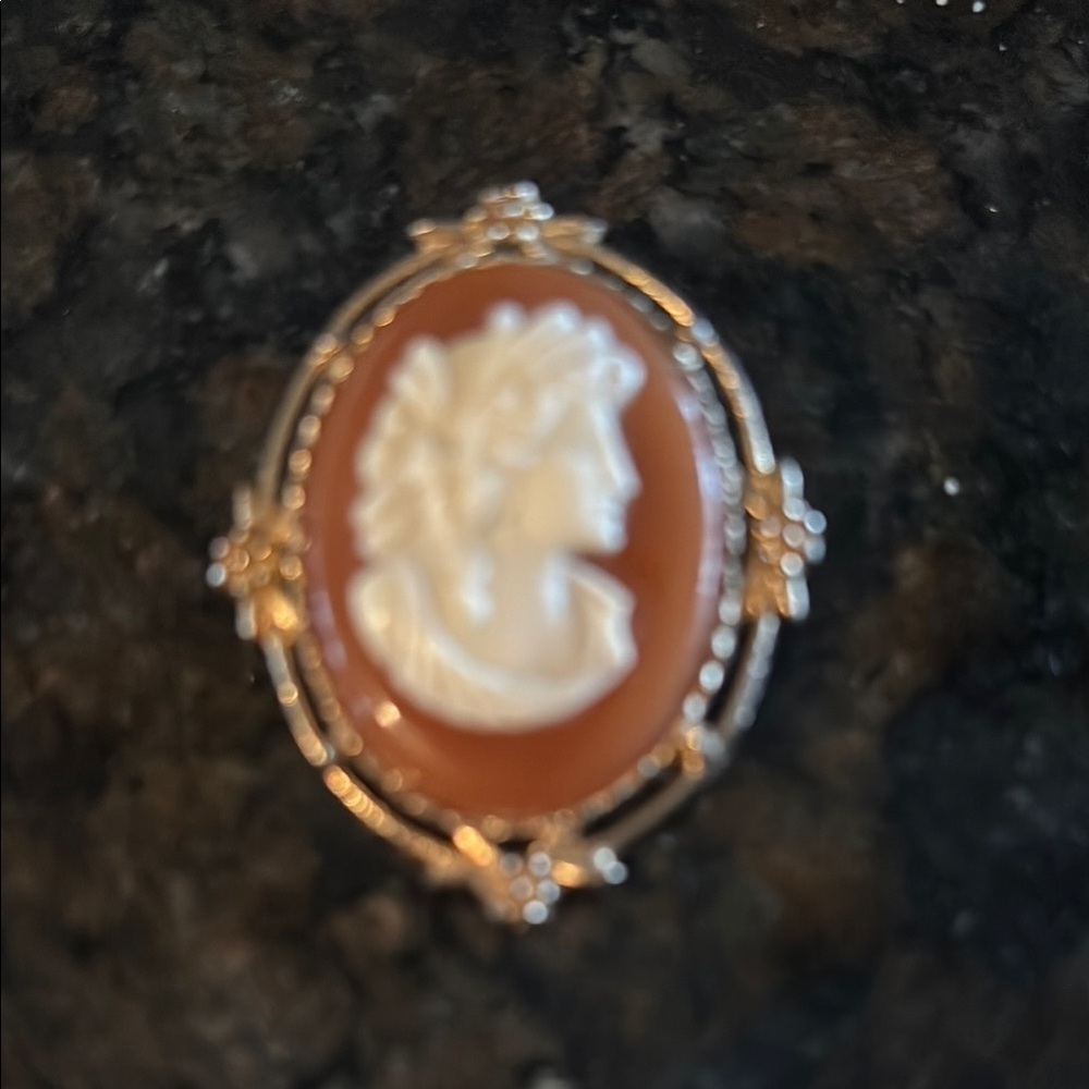 Elegant Gold Tone Cameo Brooch